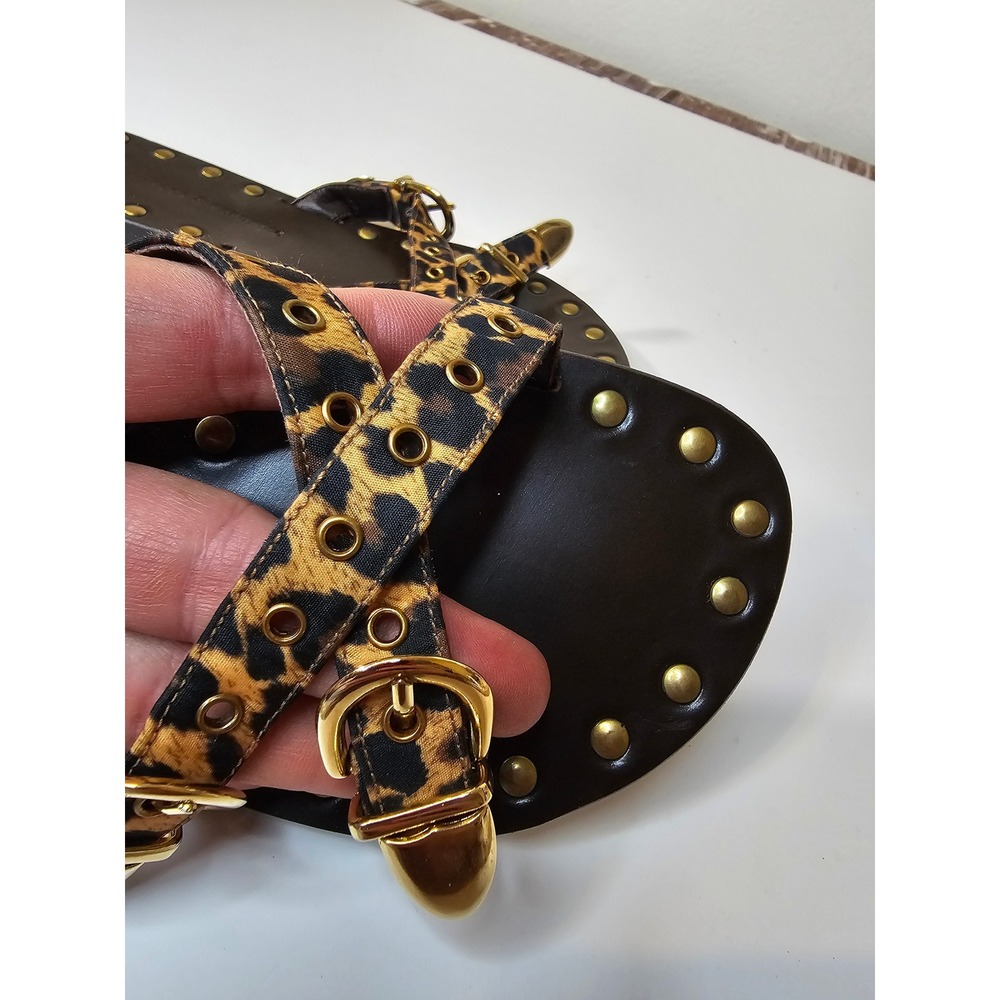 Rock & Republic Leopard Print Studded Leather Sandals Gold Buckle size 36.5 - Picture 2 of 8